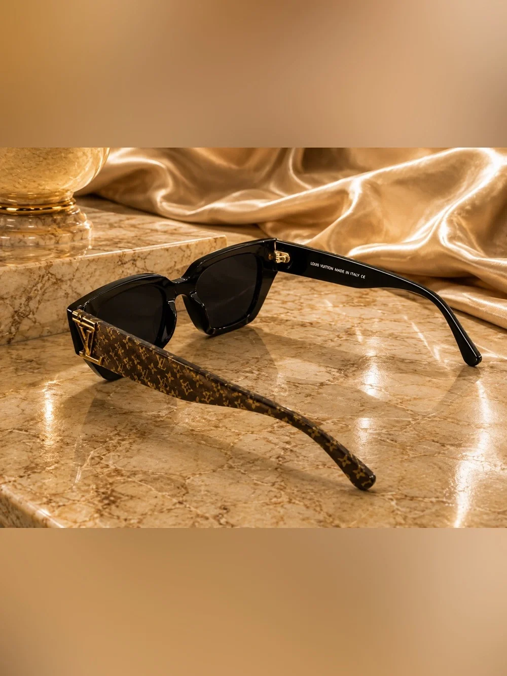 Black Frame Sunglasses with Brown LV Monogram